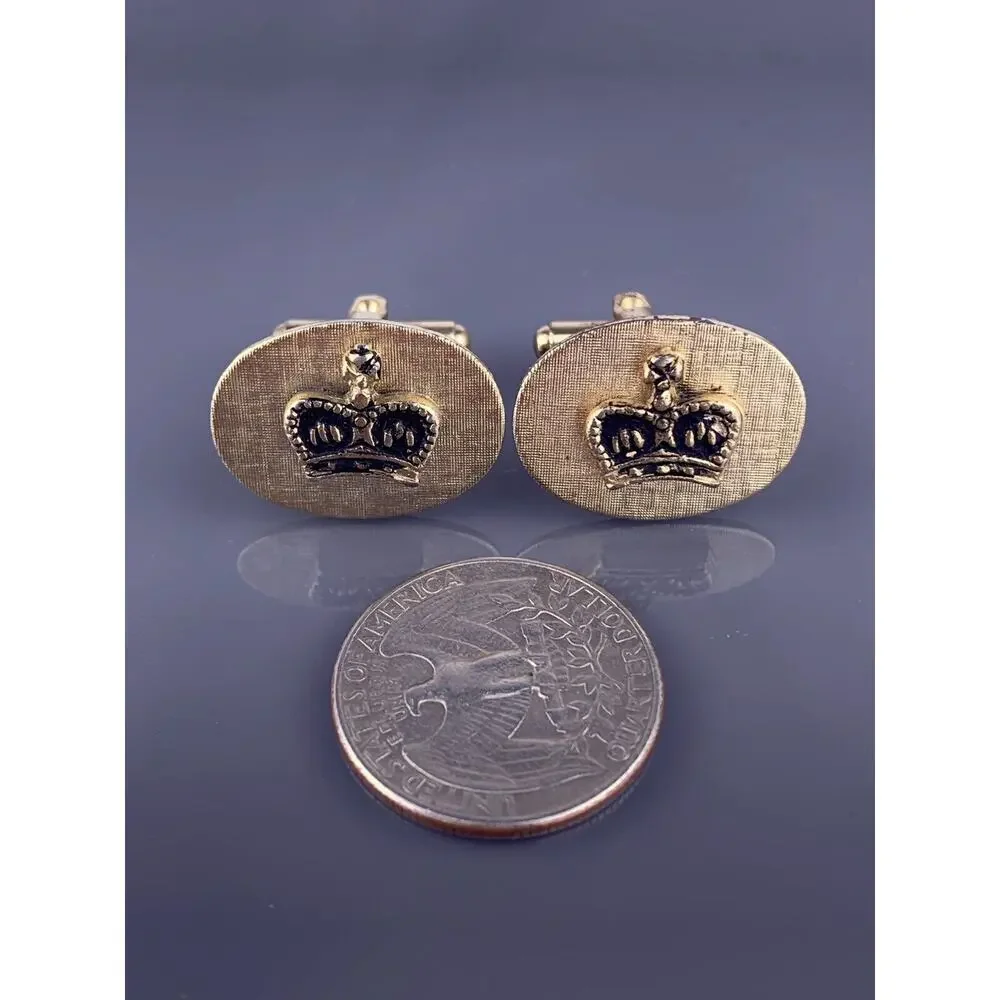 Black Crown Gold Tone Cufflinks Oval Modern Simple Vintage